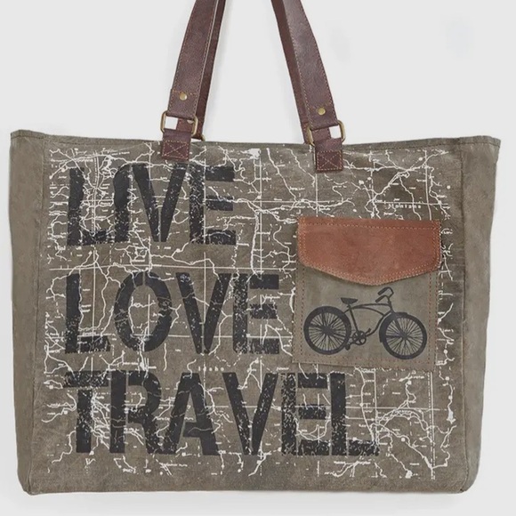 🚨LAST ONE🚨Live Love Travel Canvas Mona B Bicycle Weekender Tote - Picture 5 of 5